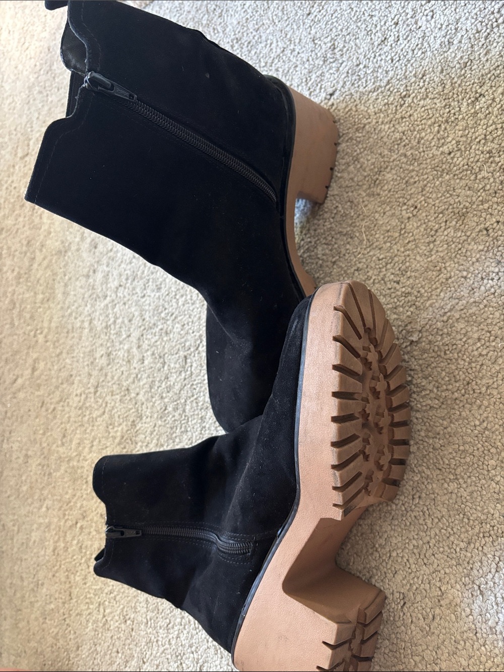 Black Suede Chunky Heel Boot